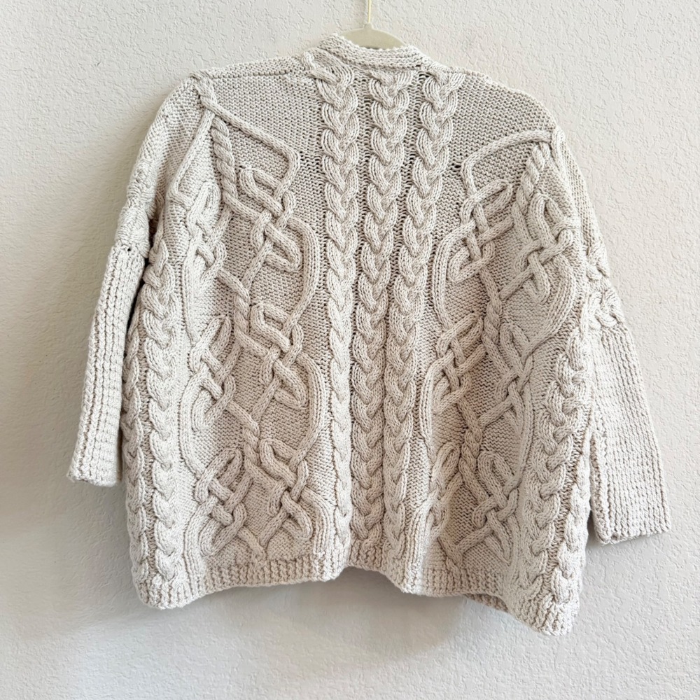 Chunky Cable Knit Open Front Cardigan Beige Cream‎ Oversized Boxy Sweater Womens - Picture 6 of 11